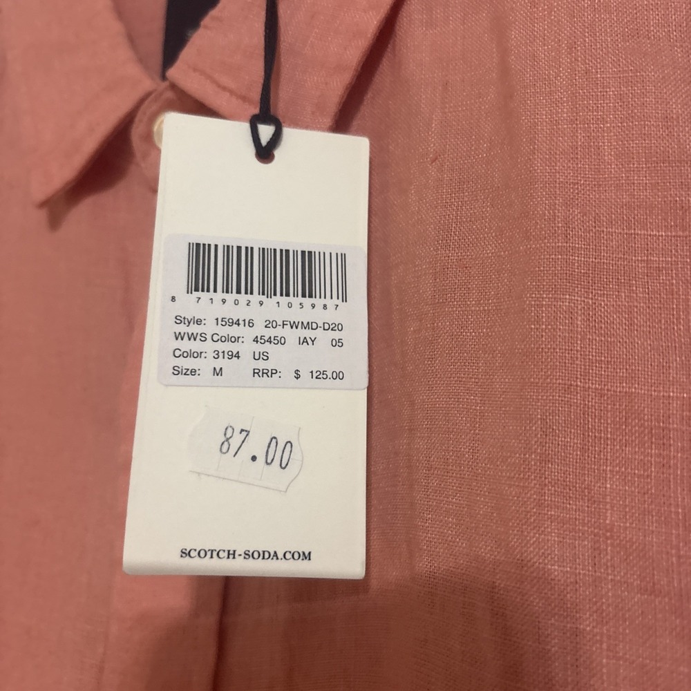 SCOTCH & SODA Men's Coral Linen Regular Fit Button-Up Shirt SZ L NWT - Picture 7 of 9